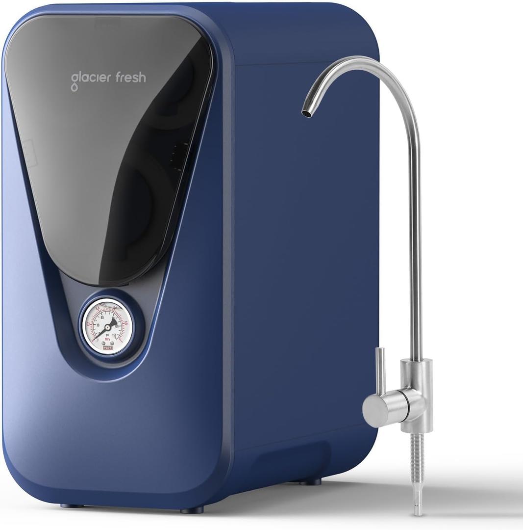 GLACIER FRESH GFU03 Reverse Osmosis System 800 GPD, Non-Electric, 3:1 Pure-to-Drain, No Noise/No Drilling, 5-Stage Tankless Under-Sink RO Water Filter System, Reduces PFAS/PFOS, Classic Version