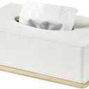 Rectangular Tissue Box Cover for Bathroom,Livingroom,Bedroom, Hand Carved Leather Resin Tissue Box Holder,10 x 5.7 x3.7 in, Beige