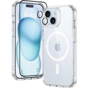 ESR for iPhone 15 Pro Max Case Set, 1 Tempered-Glass Screen Protector, 1 Set of Lens Protectors, Military-Grade Protection, Yellowing and Scratch Resistant MagSafe Phone Case, Classic Series, Clear