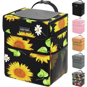 HOTOR Car Trash Can - Leakproof, Collapsible, 2 Gallon Capacity, Polyester Material, Sunflower Color, Fits Sedans, SUVs, Trucks
