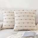 Boho Throw Pillow Covers 18x18 Set of 2 Modern Farmhouse Decorative Cushion Case Tufted Square Pillows Cover Neutral Pillow Cases Accent Pillowcase for Sofa,Couch,Bed,Beige and Khaki