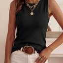 PRETTYGARDEN Sleeveless Sweater Tops for Women 2026 Summer Dressy Ribbed Tank Tops Spring Business Casual Work Shirts Blouses(Black, X-Large)