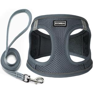 Dog Harness with Leash Set, No Pull Adjustable Reflective Step-in Puppy Pet Vest Harnesses for Small Medium Large Dogs and Cats,Grey L