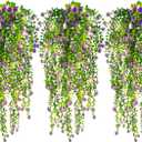 RECUTMS Artificial Hanging Plants Fake Hanging Plant Faux Hanging Plants UV Resistant Plastic Plants for Indoor Outdoor Room Wall Wedding Patio Porch Decor(Purple)
