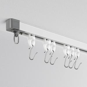 Zeerobee Ceiling Curtain Track,4.3-7.8ft (51-94) Retractable Curtain Track Ceiling Mount For Room Divider with Silent Rollers (White)