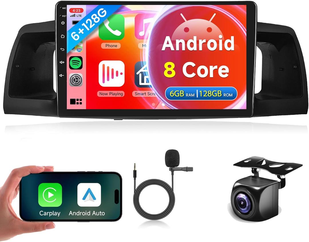 8-Core 6G+128G Car Radio for Toyota Corolla ex 2007-2012, Rimoody Car Stereo Android 13 Carplay Android Auto GPS Navigation 9 Inch Touch Screen Mirror Link WiFi DSP Bluetooth FM RDS SWC Backup Camera