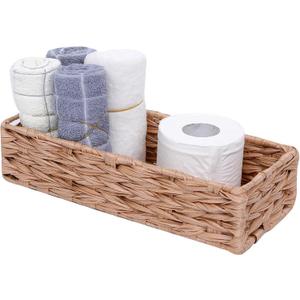 Bathroom Decor Box Toilet Tank Basket Woven Tissue Holder Box Toilet Paper Holder-Handmade Woven Office Drawer Organizer for Bedroom Livingroom Bathroom