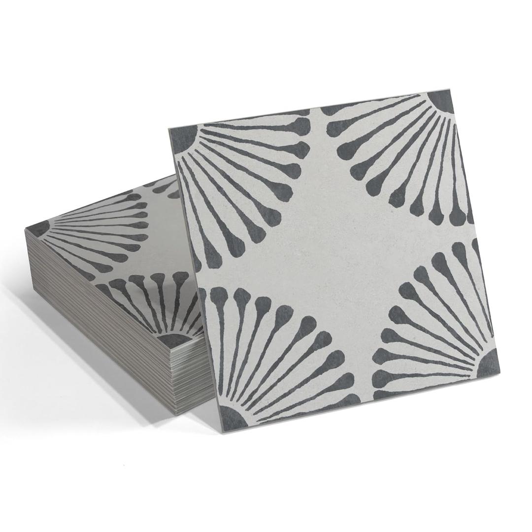 16-Sheet Peel and Stick Floor and Wall Tile, 9" x 9" Gray Stone Composite Self Adhesive Vinyl Flooring, Patterned Flower Groutable Backsplash Tile for Kitchen Bathroom Shower