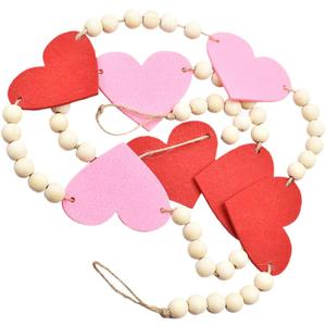 Cabilock Valentine Day Felt Heart Garland Beads and Jute Tassels for Home Decor for Indoor and Outdoor Celebrations Wedding and Party Decorations