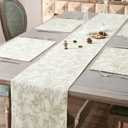 jinchan Spring Table Runner Linen Farmhouse Table Cloth Green Floral Decorative 72 Inch Botanic Printed Burlap Handcrafted Flax Coffee Table Decor 1 Panel Sage Green on Beige