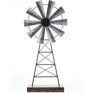 CWI Gifts Simple Windmill Table Sitter - 19 Inch Galvanized Metal Windmill - Farmhouse Tabletop Decor