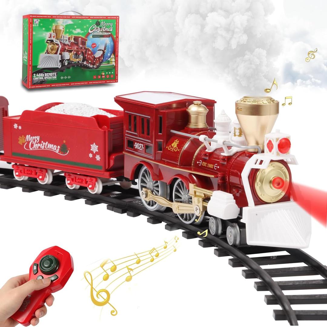 LENGTOUQ Train Set, Train Toy with Remote Control, Toy Train Set Under The Christmas Tree with Sounds, Lights and Smoke, Christmas Toy Gift for Toddler 3 4 5 6 7 8 Years