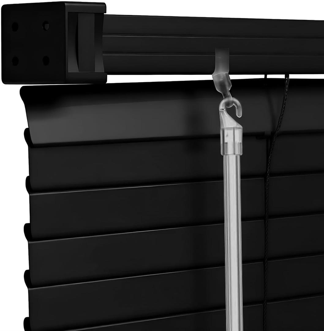 100% Privacy 1" Vinyl Cordless Mini Blinds for Indoor Windows,L-Shaped Blades Horizontal Room Darkening & Light Filtering shutters for Home 19.5" WX48 H Black