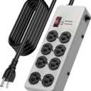 HEZI 20A Power Strip Surge Protector Durable Metal 8-Outlet with Heavy Duty 20 Amp Extension Cord,12 Gauge for Garage,Workshop & Industrial Use with 6-20R T-Slot Outlets,4800J(Grey,6FT)