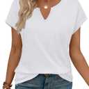WIHOLL Womens Summer Tops 2026 Cap Short Sleeve Shirts V Neck Tshirts Spring Blouses Beach Vacation Clothes (White, XXL)