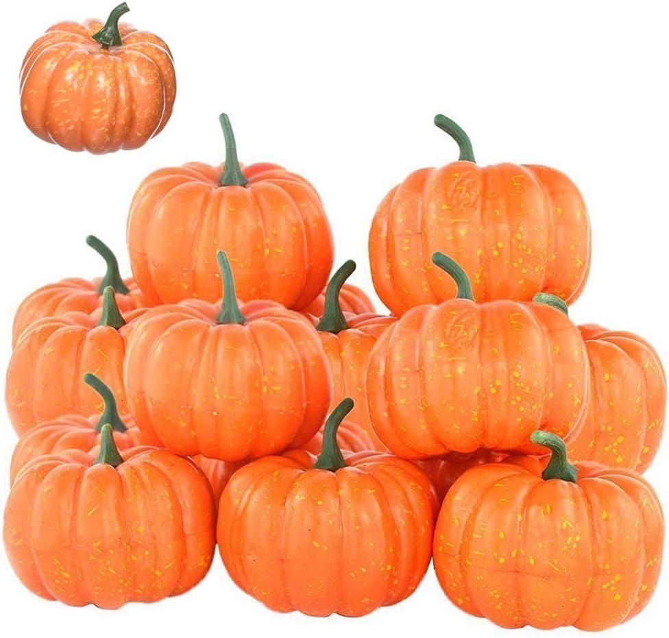 Lainrrew 12 Pcs Mini Artificial Pumpkins, Fall Harvest Simulation Pumpkins Decor Fake Fruit Home Decor for Halloween Thanksgiving Party Decorations (Orange)