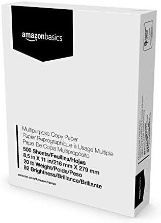 Amazon Basics Multipurpose Copy Printer Paper, 8.5 x 11 Inches, 20 lb, 1 Ream, (500 Sheets), 92 Bright, White