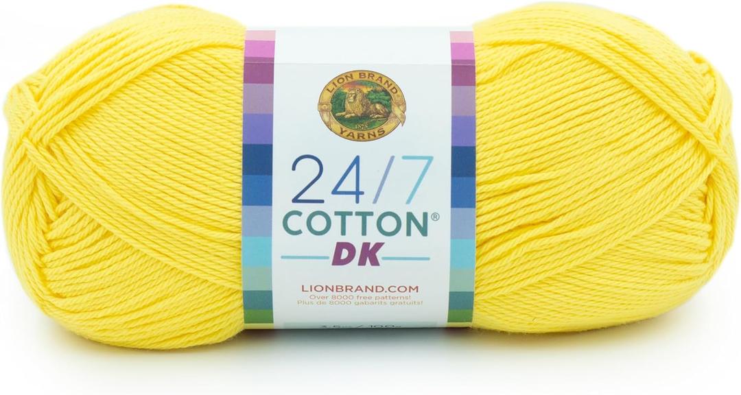 Lion Brand Yarn 24/7 Cotton DK Yarn, Lemon Drop