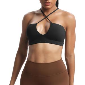 Aoxjox Women's Workout Sports Bras Jamie Deep V Fitness Training Gym Bra Yoga Crop Tank (Black, M)