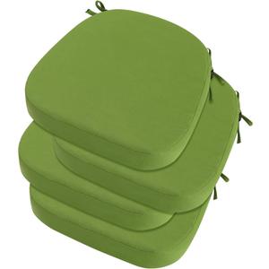 idee-home Outdoor Chair Cushions Set of 4, 17" x 17" x 3" Thick D-Shaped Patio Furniture Outdoor Seat Cushions Waterproof with Ties, Dining Pads (Green)