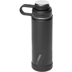 EcoVessel Stainless Steel Water Bottle with Insulated Dual Lid, Insulated Water Bottle with Strainer and Silicone Bottle Bumper, Coffee Mug  20oz (Black Shadow)