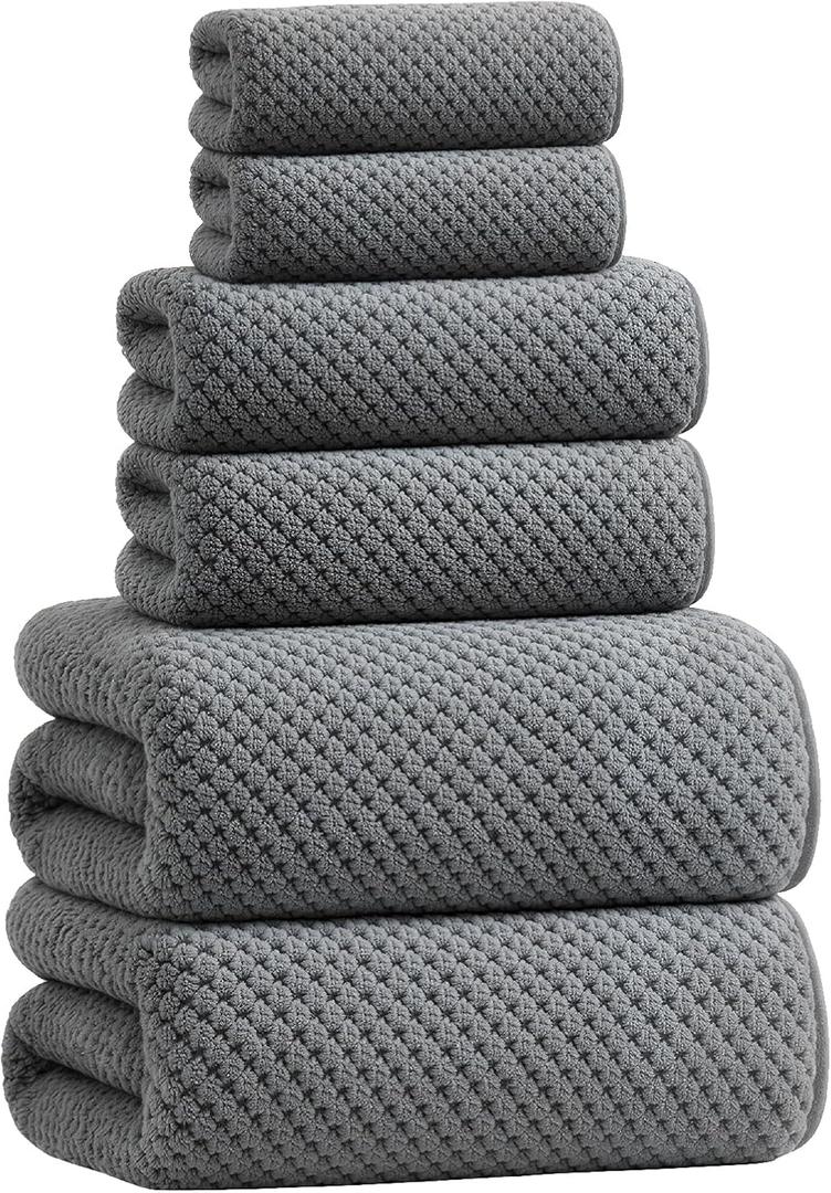 Extra Large Microfiber Bath Towels Set of 6 for Adults, 35″ x 70″, Soft and Super Absorbent, Quick Dry, No Fading and No Lint, Luxury Towel Set for Bathroom, Spa, Gym, Travel - Grey