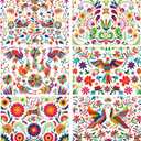 Set of 6 Mexican Placemats 12"x18" Mexican Bird Flower Placemats Festival Place Mats Cinco De Mayo Ornate Ethnic Linen Washable Kitchen Dining Table Mats for Home Party Indoor Outdoor Holiday(White)