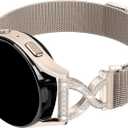 Metal Magnetic Band Compatible for Samsung Galaxy Watch 7 6 5 4 FE Band 40mm 44mm/Watch 5 Pro 45mm/Watch 6 Classic/Active 2, 20mm Stainless Steel Dressy Mesh Loop with X-Shape Diamond Women (Starlight)