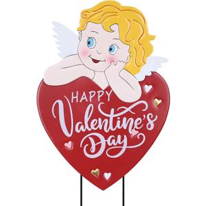 ogardeck Valentines Day Decorations Outdoor, 26" Metal Cupid Decorative Garden Stakes for Valentines Decor, Happy Valentine's Day Yard Sign Heart for Home Outside Lawn Porch Anniversary Wedding Party