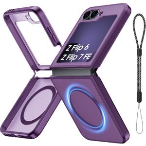 Magnetic Case for Galaxy Z Flip 7 FE/Galaxy Z Flip 6, Compatible with MagSafe [No Screen Protector] Slim Translucent Matte Shockproof Phone Case for Samsung Flip7 FE/ Flip6 (Purple)