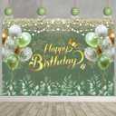 Greenery Sage Green Happy Birthday Banner Backdrop Decorations Eucalyptus Leaves Women Birthday Banner Green Glitter Ballon Background Party Decoration Cake Table Banner Supplies 72x44 inch