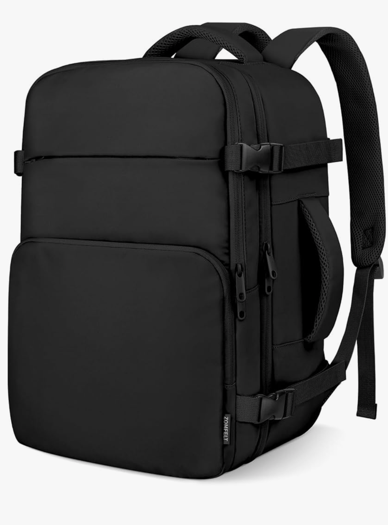ZOMFELT Travel Backpack for Women Men, Carry on Backpack, TSA 15.6 inch Laptop Backpack Flight Approved, Personal Item Travel Bag Nurse Bag Casual Daypack for Weekender Business Trip, Black