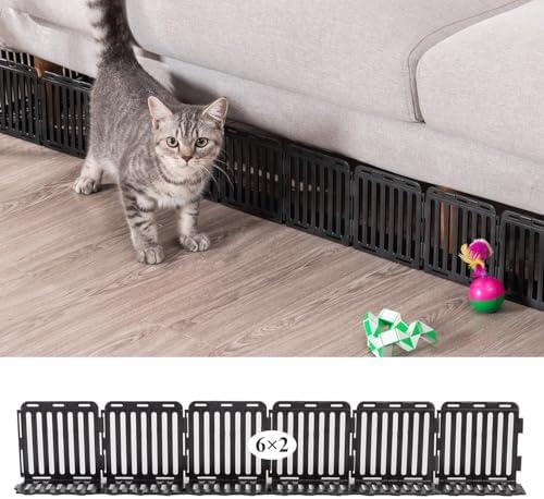 Under Couch Blocker for Toys 6" H, Plastic Under Furniture Gap Protector for Pets Blocker with Retainer, Spliced Barrier to Block Cats and Dogs for Bed Sofa Clearance (Black 12 Pack 6 Feet)