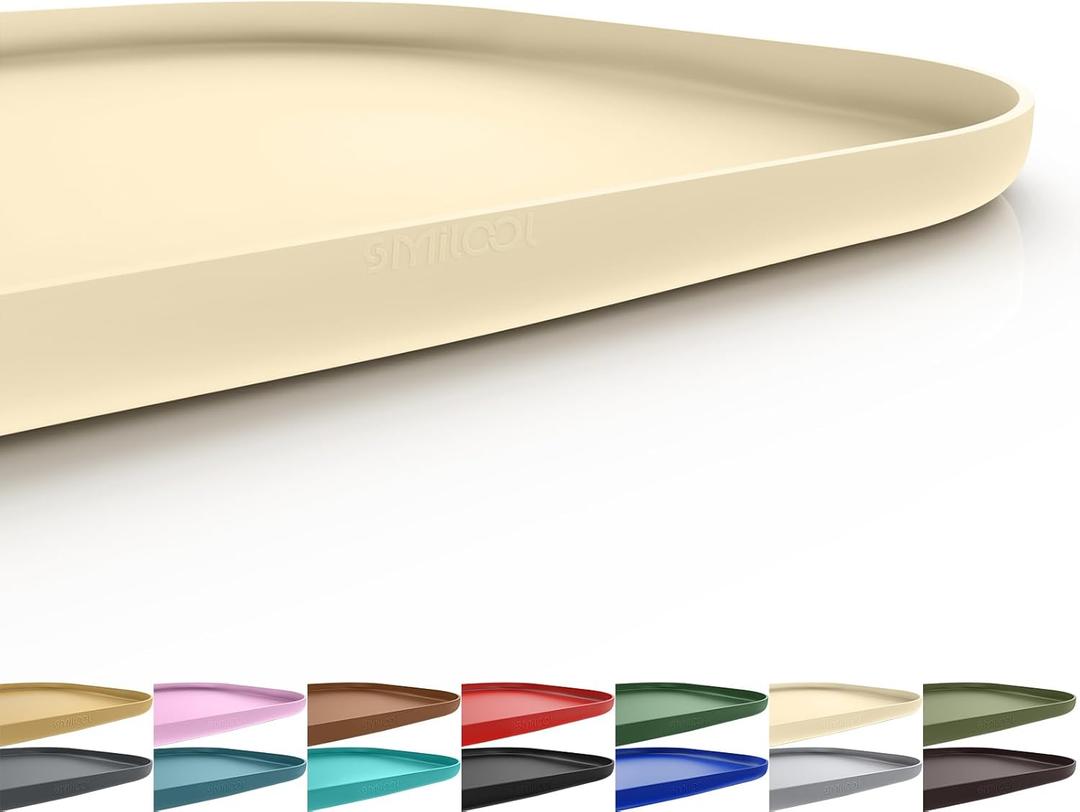 Silicone Pet Feeding Mat with Raised Edge for Food and Water, Dog Bowl Mats, Cat Bowls Placemat with High Lip for Floor Waterproof, Rubber Tray for Cats and Dogs 24 x 16 x 0.8 White Sand (Yellow Cast)