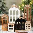 Yuntau 6 Pcs Christmas Table Decoration Wooden Farmhouse Table Centerpieces Rustic Christmas Tree House Reindeer Elk Angel Snowflake Wooden Sign Block Tiered Tray Decor for Xmas Gifts(Window Pane)