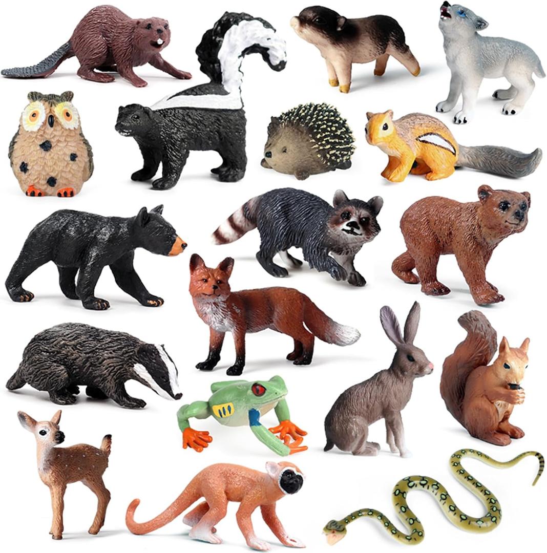 18Pcs Forest Animals Figures - Plastic Woodland Creature Toy Figurines for Kids Boys Girls 3-5 6-12, Small Jungle Animal Baby Figurines for Cake/Cupcake Topper Birthday Gift