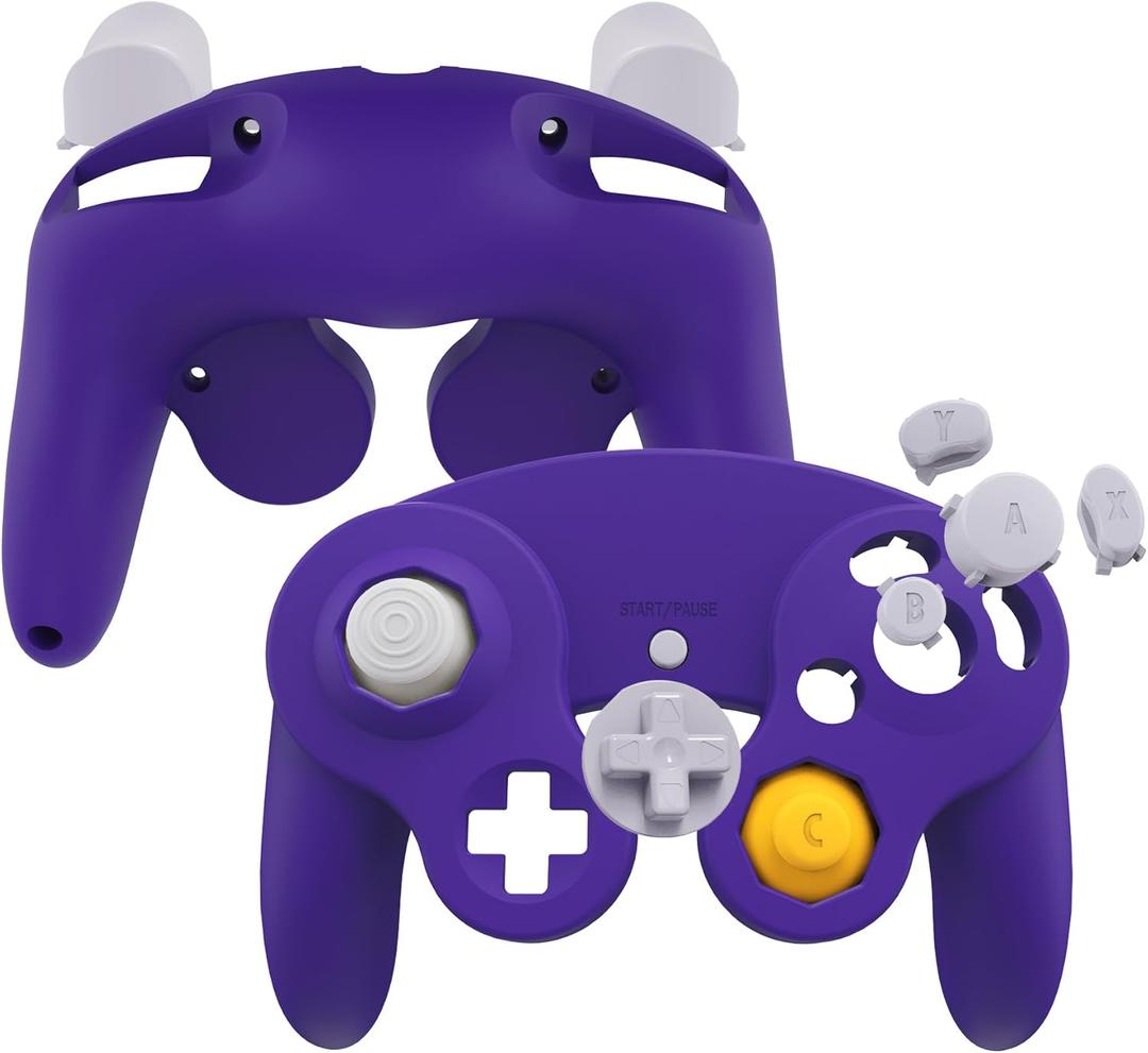 eXtremeRate Purple Faceplate Backplate for Nintendo Gamecube Controller, Soft Touch Grip Replacement Housing Shell Cover with Buttons for Nintendo Gamecube Controller - Controller NOT Included