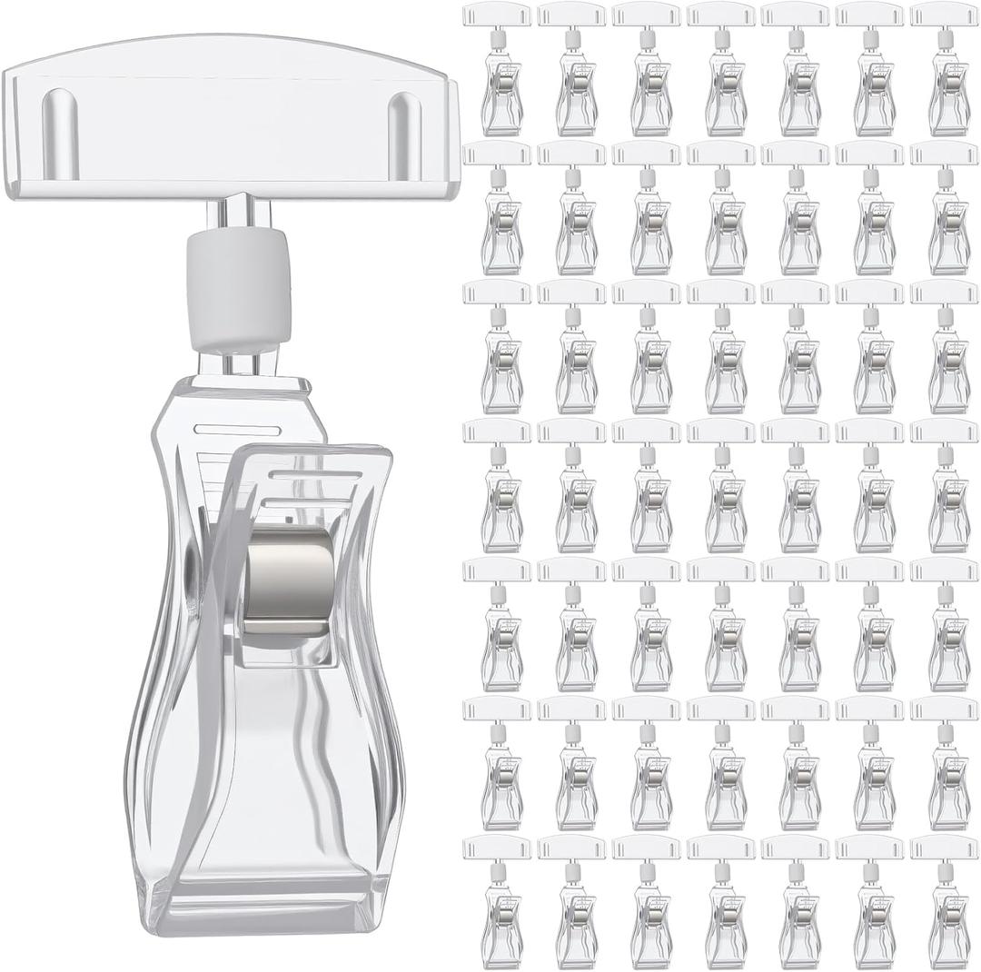 50pcs plastic sign Holder clips sign clips for display Rotatable acrylic Signs Holders Stand for Label Acrylic Double Sided Swivel Price Tag Holders for Sale Label Signs Display