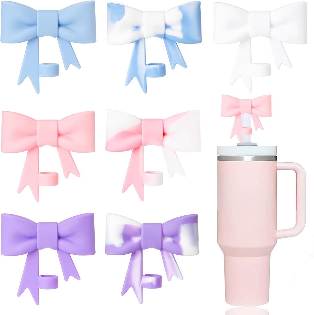 YAYAYOUNG Classic Cute Bow Straw Covers Cap Toppers Compatible with Stanley 30&40 oz Tumbler Cups, Reusable Silicone Straws Lids Protectors for 0.4 in/ 10mm Stanleys Cup Accessories（7 Pcs）