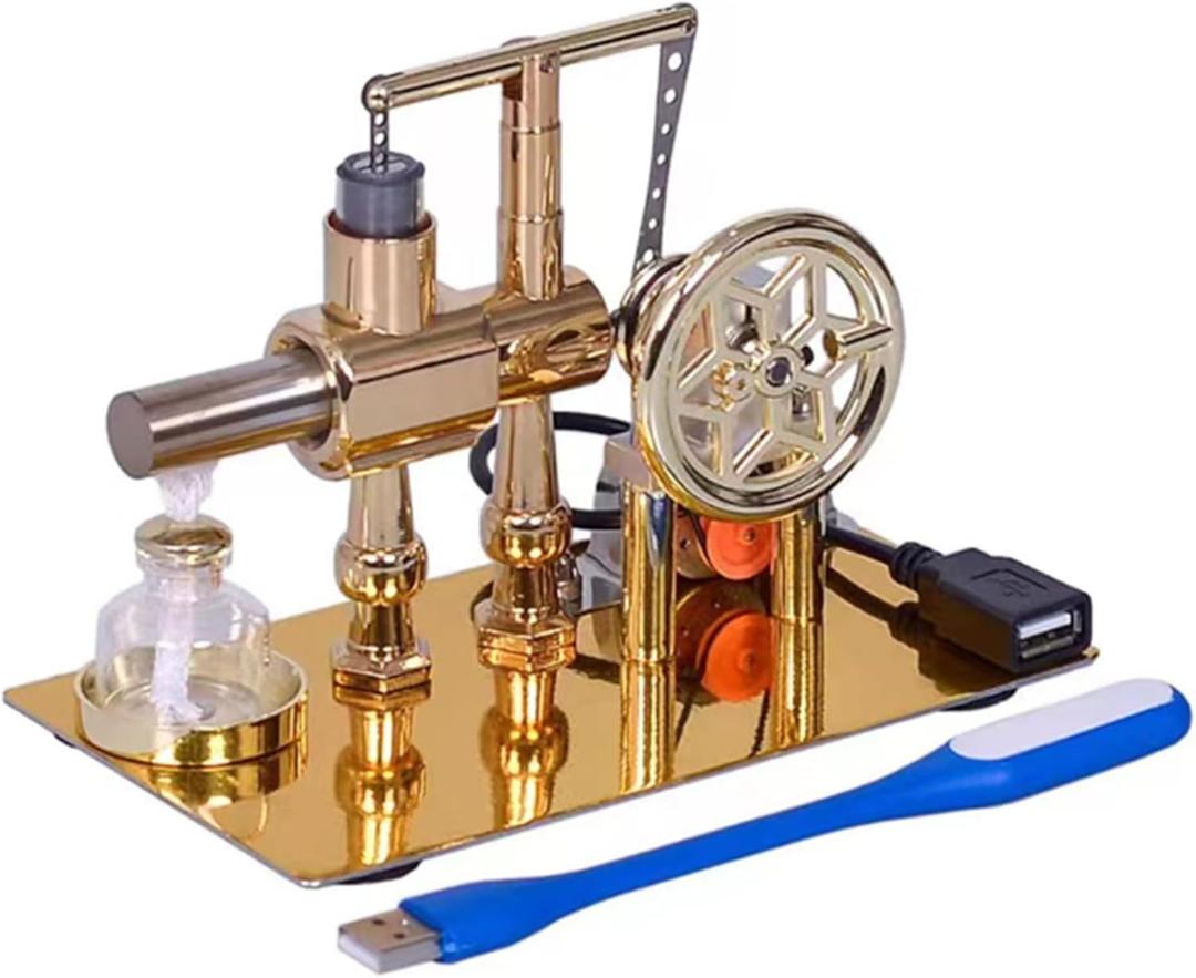 Hot Air Stirling Engine Motor Model,Stirling Engine Kit, Single-Cylinder Metal Stirling Engine External Combustion Engine Motor,DIY Hot Air Engine Gift of Air for Adults Desktop EducationalToy (Gold)