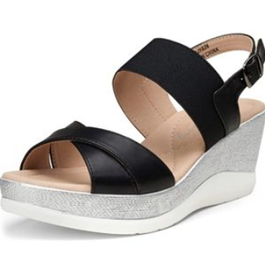 Jeossy Women's Platform Sandal Black 26 Comfort Buckle Strap Casual Wide Width, Size 8 