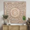 KultureDeco Large Spiritual Mandala Dcor [43x43 inch] Wood Wall Hanging Decor | Above Bed Wall Decor | Living Room & Bedroom Dcor Asethetic | Zen Farmhouse Wall Art