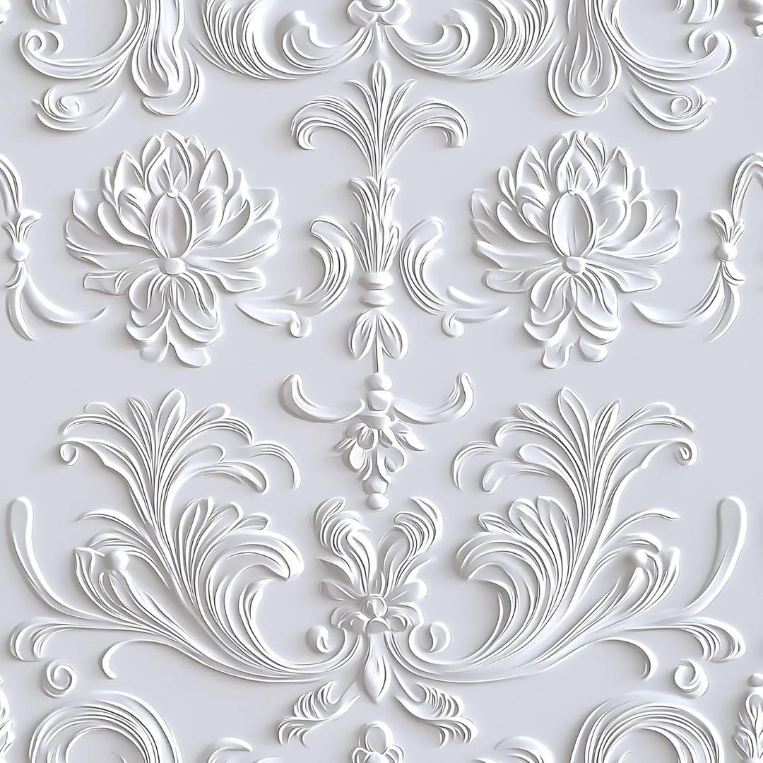White Damask Wallpaper  Baroque Peel and Stick Wallpaper for Accent Walls, Living Room & Bedroom Decor | Self Adhesive, Waterproof Vinyl, 17.7" x 236"