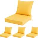 24x24 Inch Outdoor Chair Cushions Set of 4, Patio Furniture Cushions - Removable Cover, Water-Repellent, Fade-Resistant, Non-Slip Bottom & Straps, Replacement for Deep Seat Sofa & Couch - Yellow