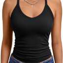 Trendy Queen Womens Workout Tank Tops Racerback Summer 2025 Camisole Top V Neck Ribbed Sleeveless Beach Fashion Clothes (Small, Black)