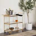 Deco 79 Metal Rolling 3 Glass Shelves Bar Cart with Lockable Wheels, 38" x 14" x 31", Brass