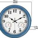 JENLYSTIME 13 Inch Outdoor Clock, Waterproof and Silent, with Thermometer and Hygrometer, Large Numbers for Easy Reading, Perfect for Home,Office,Bedroom,Kitchen,Porch,Garden,Pool(Blue)