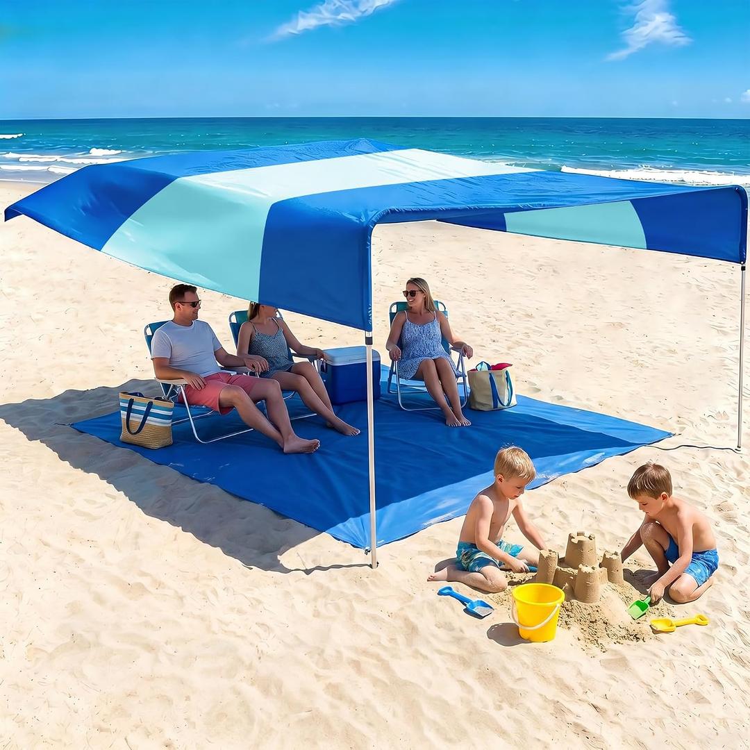 Beach Sun Shade Canopy, Beach Pop up Tent Large Sun Shade Shelter Sail for 8-10 People, Relying On Wind Power Umbrella Lightweight 9.5 Lbs, 13.7'L x 12.5'W x 8'H