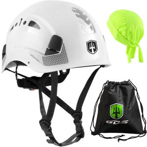 GREEN DEVIL Safety Helmet Hard Hat with Chin Strap Vented Lightweight Adjustable Hardhat for Men Women with Hi-Viz Design Ideal for Tree Climbing Work at Height