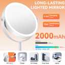 Auxmir Makeup Mirror with Lights, Double Sided 30X/1X Magnifying Mirror with Light, 3 Color Stepless Dimmable with Touch Screen, Rechargeable 360 Free Standing Vanity Mirrors for Bathroom, Bedroom